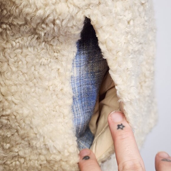 Pendleton Hi-Pile Fuzzy Sherpa Full Zip Fleece Jacket Ivory, Plaid Trim Women XL - Picture 9 of 12